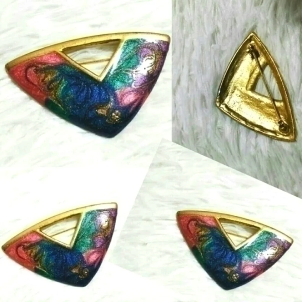 Vintage Color Swirl Triangular Badge Brooch